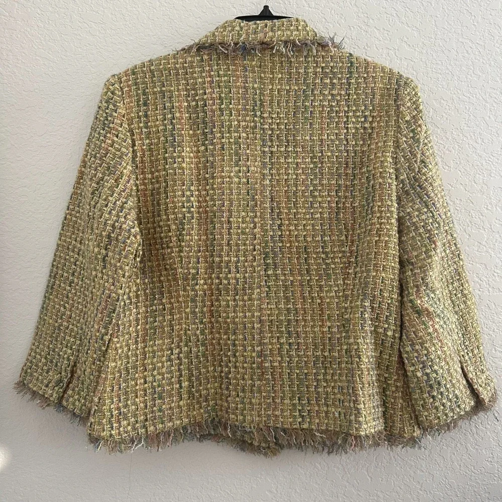 Chadwick's Tweed Blazer Jacket Womens 12 Yellow Fringed‎ Trim Old Money NWOT - Picture 7 of 9